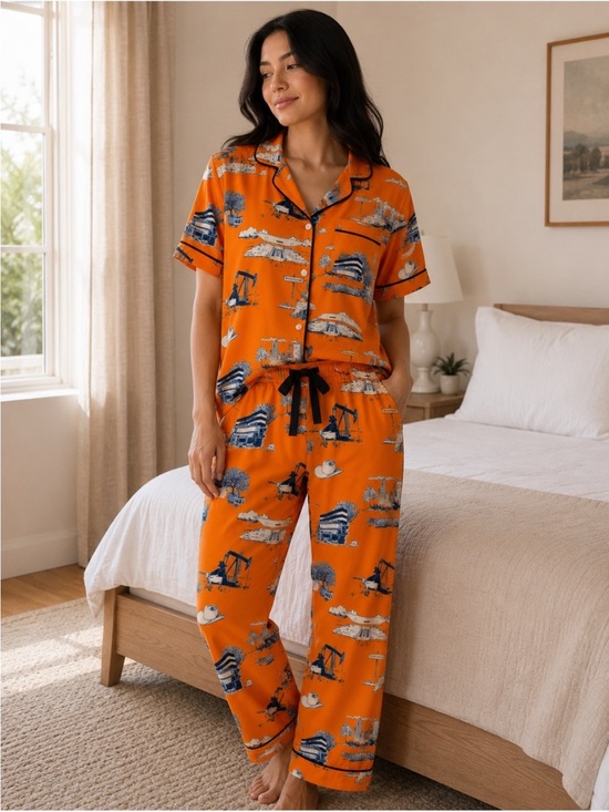 Katie Kime Other - Houston toile Short-Sleeve Pajama Set in Orange